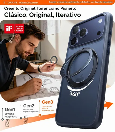 Vista 2 de TORRAS Funda con soporte magnético mejorado de 360 grados para iPhone 17 PRO con botón de control de cámara, compatible con MagSafe, protección