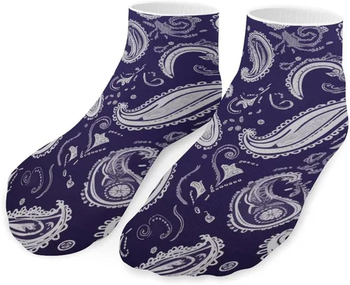 Vista 8 de Calcetines tobilleros unisex con estampado de cachemira blanca y azul marino, 5 pares
