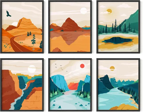 Vista 22 de HAUS AND HUES Pósteres vintage del parque nacional, juego de 6 impresiones artísticas de parques nacionales, arte de pared de naturaleza y juego
