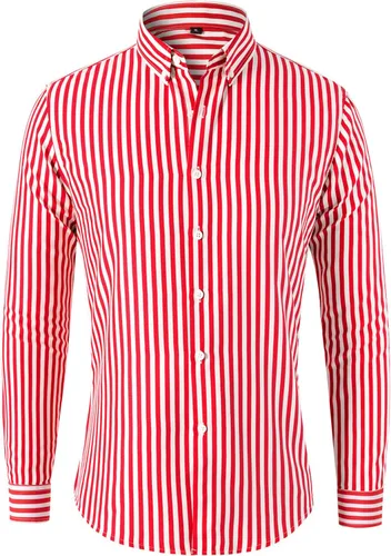 Vista 7 de Camisas de vestir a rayas con botones para hombre, manga larga, ajuste regular, solapa, vertical, a rayas