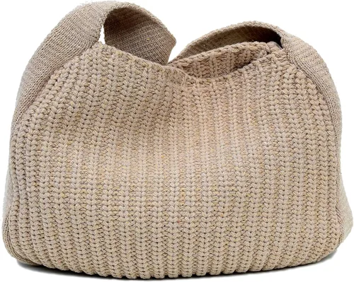 Vista 7 de Womens Knited Tote Bag Shoulder Hobo Crocheted Bag Aesthetic Cute Knit Accessory Handbag for Ladies Black White Brown