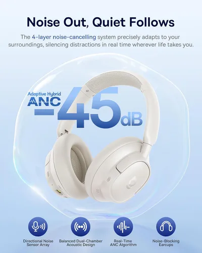 Vista 2 de Baseus Bass BH1 NC Audífonos con cancelación activa de ruido adaptativa, ANC híbrido adaptativo en tiempo real, SuperBass 2.0, sonido Hi-Res LDAC