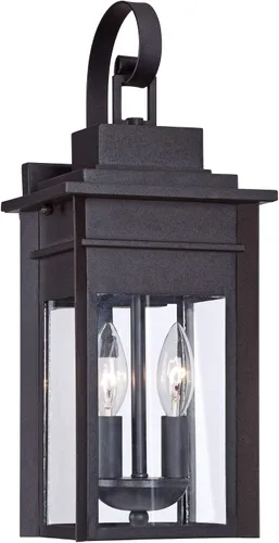 Vista 2 de Franklin Iron Works Bransford - Lámpara de pared rústica tradicional para exteriores, farol negro moteado gris, paneles de vidrio transparente de 17