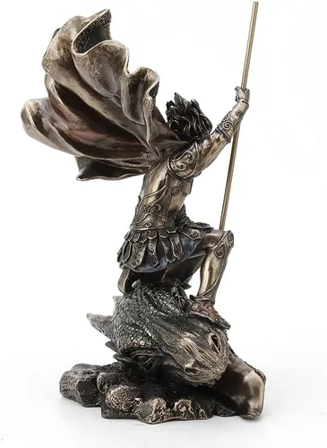 Vista 5 de Veronese Design Estatua de fantasía de Saint George The Dragon Slayer de 11 3/8 pulgadas, resina bronceada fundida en frío, decoración del hogar