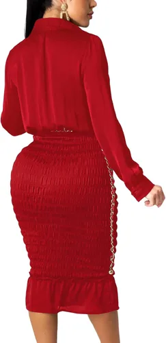 Vista 2 de Rooscier Vestido midi de cóctel de manga larga con cuello en V profundo para mujer