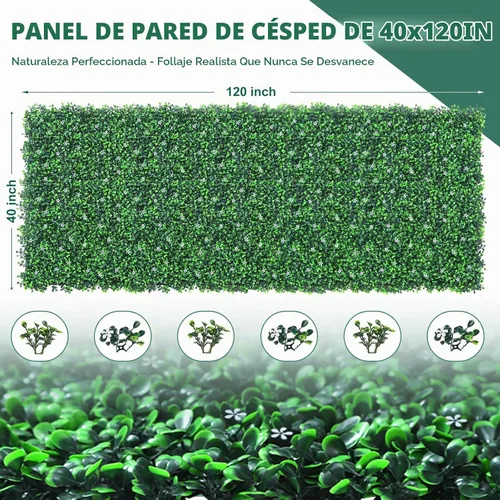 Vista 3 de Yangrass Rollo de Paneles de Pared de Césped, 40"x120" (33.33 pies cuadrados) Hiedra Artificial con Flor Blanca, Paneles Verdes de Pared de Césped