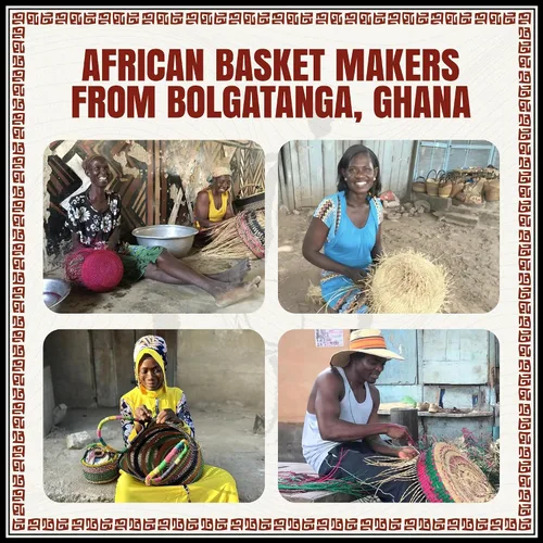 Vista 5 de Africa Heartwood Project Cesta africana colorida de lujo con asas de cuero, hecha a mano de hierba de elefante seca, tejida a mano por mujeres