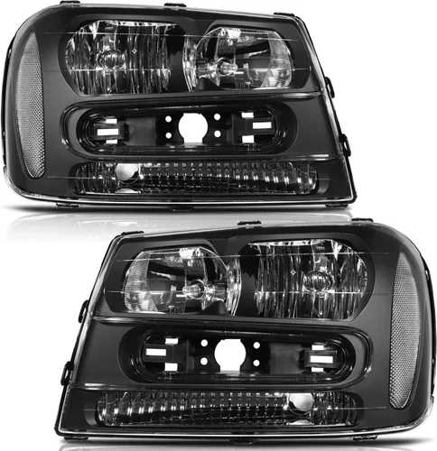 Vista 25 de Conjunto de faros delanteros para Chevy Avalanche 1500 2003-2006 para Avalanche 2500 03-06 para 1500 Classic 2007 carcasa negra reflector ámbar