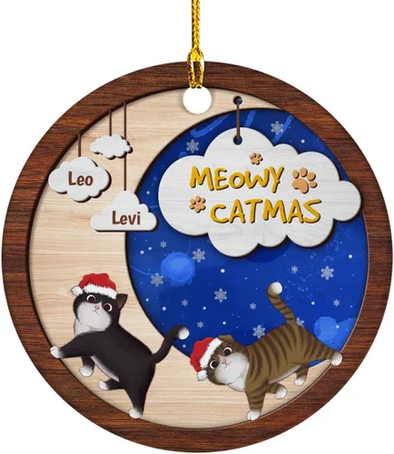 Vista 15 de Meowy Catmas - Divertido sombrero de Papá Noel con foto de gato, adorno de Navidad personalizado, regalos para gato, mamá, papá, lindo árbol