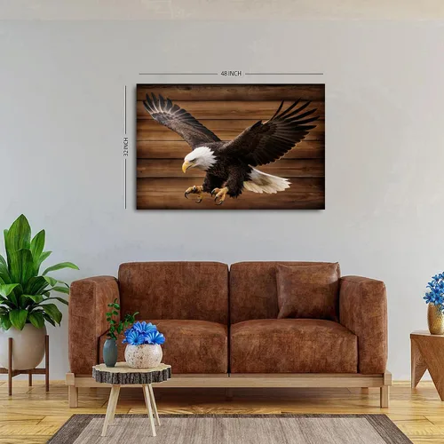 Vista 5 de Arte de pared de águila, cuadros rústicos de águila, decoración de pared, póster de retrato de águilas calvas americanas, impresiones en lienzo