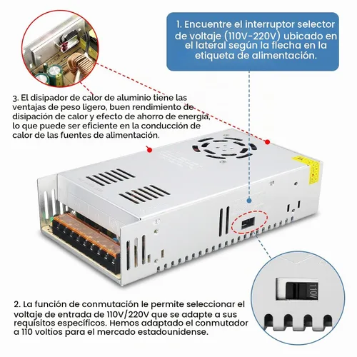 Vista 6 de Fuente de alimentación de 36 V 10 A CA 110-220 V a CC 36 voltios 10 amperios 360 W adaptador de corriente regulado universal transformador