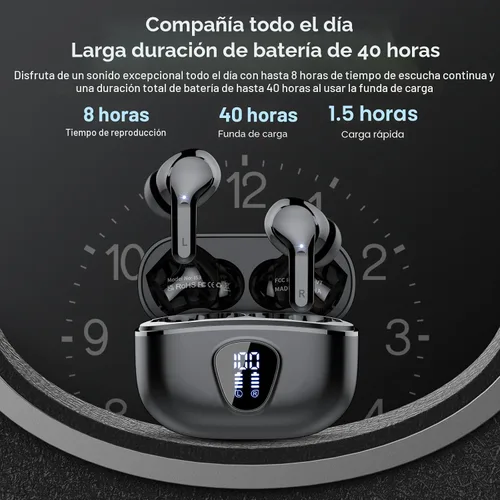 Vista 5 de Auriculares inalámbricos, auriculares Bluetooth 5.4 HiFi estéreo, auriculares Bluetooth con micrófono con cancelación de ruido ENC, auriculares