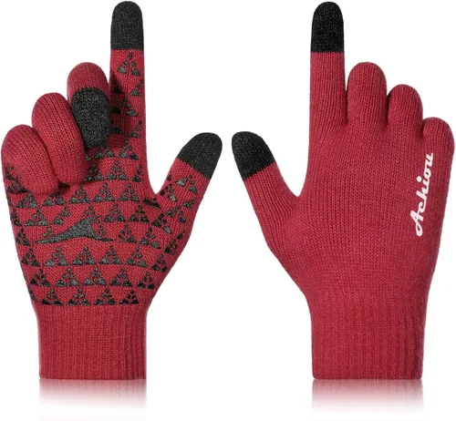 Vista 7 de Achiou Winter Gloves for Men and Women, Touchscreen Soft Knit Gloves Camello almendra