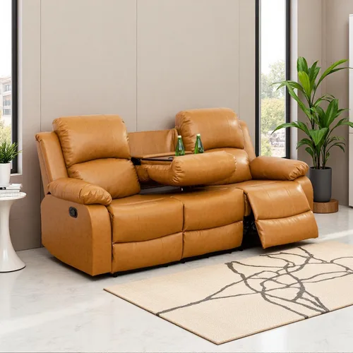 Vista 27 de Juego de sala de Estar reclinable de 3 piezas, juego de sofá reclinable Manual para conjunto de muebles de sala de Estar, con consola de Rojo