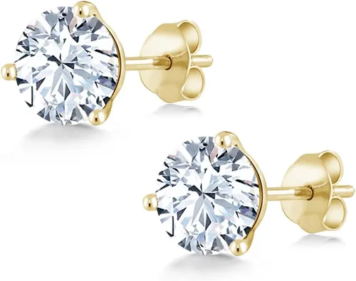 Vista 32 de Gem Stone King Aretes de oro de 14 quilates, 0.236 in, piedra natal redonda, Martini, 3 puntas, aretes de oro para mujer