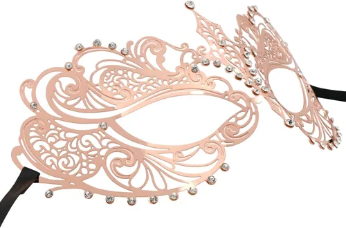 Vista 6 de Coddsmz Máscara de metal cortada con láser para mujer, máscara veneciana de Mardi Gras, máscara de Halloween 1-oro rosa