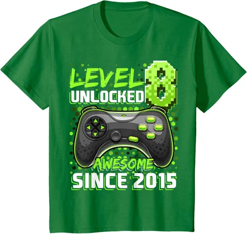 Vista 32 de Level 8 Unlocked Awesome 2015 Video Game 8th Birthday Boy T-Shirt, Negro