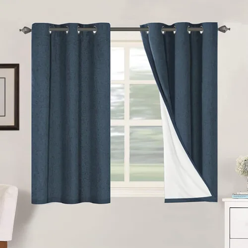 Vista 107 de H.VERSAILTEX Cortinas 100% opacas con aislamiento térmico, texturizadas, de lino, con bloqueo completo de calor y luz, para sala de estar y Negro