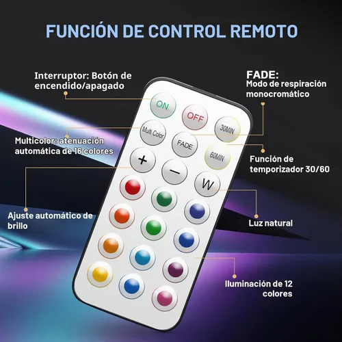 Vista 4 de Luces de disco con control remoto, 13 colores intercambiables, luces LED de disco con pilas, regulables, para debajo del gabinete, con 1 control