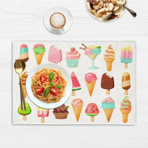 Vista 6 de Juego de 4 manteles individuales con diseño de helado de comida, lavables, impermeables, para decoración de mesa de comedor, 18 x 12 pulgadas