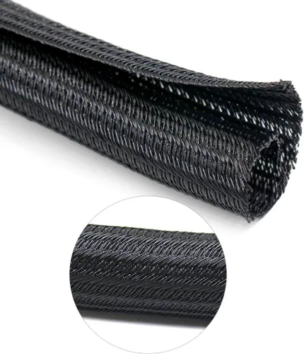 Vista 3 de Funda protectora de cable expandible de PET negro para cable de carga USB, cable de alimentación, cable de audio y video, puede proteger al perro