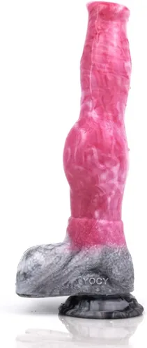 Vista 9 de Consolador de silicona artificial de gran tamaño para perro, lobo de silicona, nudo grande, multicolor (rosa+gris)