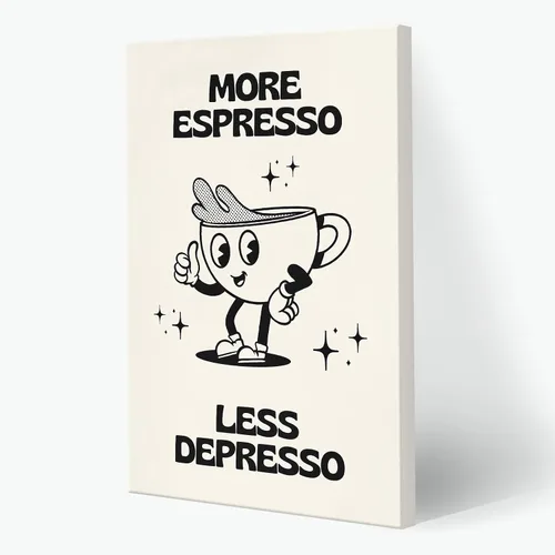 Vista 11 de Póster retro con texto en inglés «More Espresso Less Depresso», bonita taza de café de dibujos animados, citas rojas, arte de pared, divertido