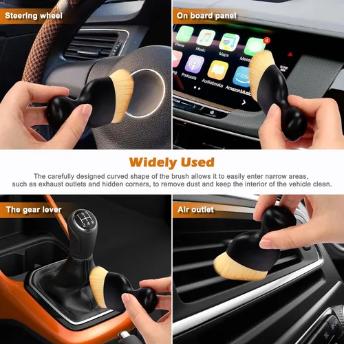 Vista 4 de Cepillo para detallar el interior del automóvil, 2 piezas de cepillo suave de limpieza interior de coche, diseño curvo, cepillo de limpieza