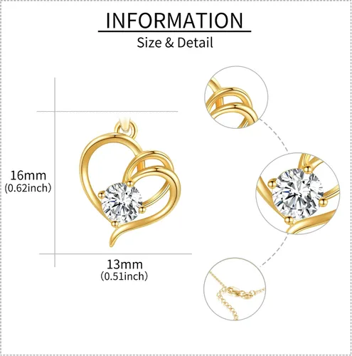 Vista 4 de Collar de oro real de 14 quilates con forma de corazón y rosa de oro sólido para mujeres, amantes del día de San Valentín, regalos de Navidad