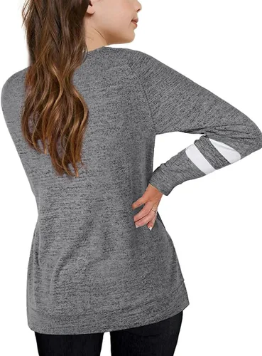 Vista 2 de Apbondy Camisetas casuales de manga larga con cuello redondo y rayas sueltas para niñas