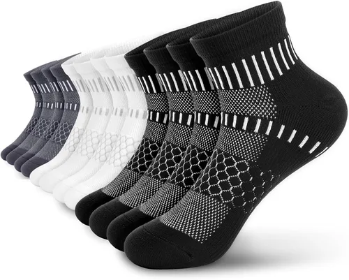 Vista 9 de IRAMY Calcetines de compresión de tobillo para hombres y mujeres, acolchados, para correr, atléticos, alivio de la fascitis plantar, 2/4/6 pares