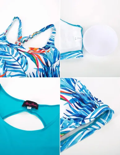 Vista 6 de Hanna Nikole Traje de baño de 3 piezas para mujer, talla grande, control de abdomen, conjunto de tankini atlético