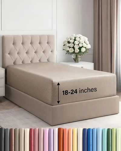 Vista 49 de Sábana bajera ajustable extra profunda Twin XL – Sábana bajera individual de lujo de hotel solamente – Se adapta fácilmente a colchones de 18 a 24