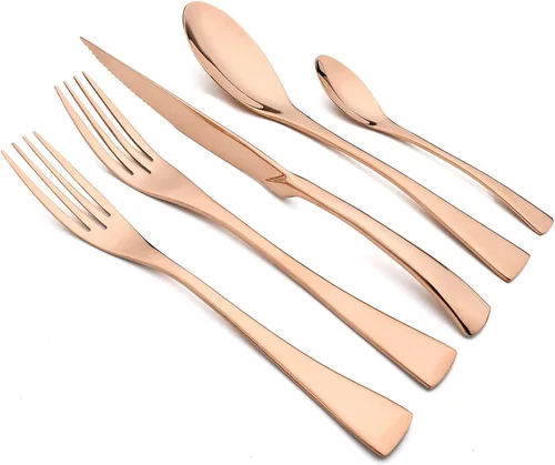 Vista 11 de Juego de cubiertos de acero inoxidable 304 de 20 piezas con cuchara de cuchillo para carne, color negro espejo, servicio para 4