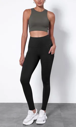Vista 3 de ODODOS - Leggings capri de cintura alta, con bolsillos, control de abdomen, para mujer, no se transparentan, para yoga, entrenamiento, deportes