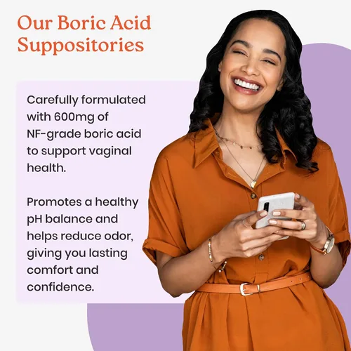 Vista 3 de NewLife Naturals - Supositorios de ácido bórico para mujeres píldoras de equilibrio de pH - 600 mg - Cuidado femenino - Descarga de picazón de olor