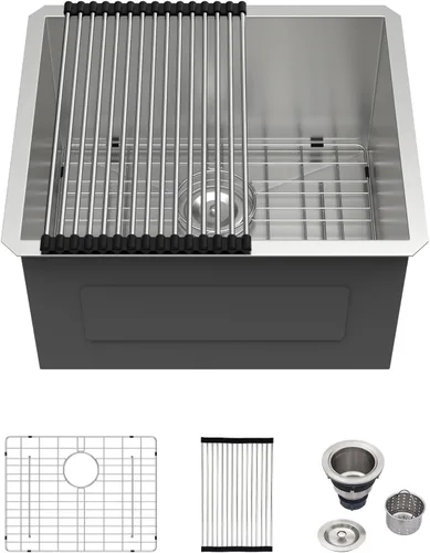 Vista 37 de Logmey - Fregadero de barra de acero inoxidable de 13 pulgadas, fregadero de cocina empotrado para barra de calibre 16, cuenco individual de 9