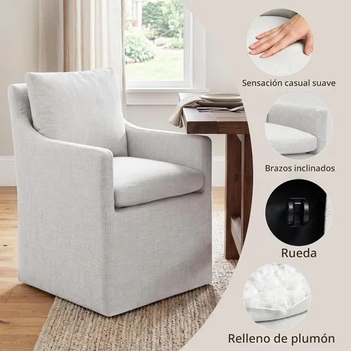 Vista 5 de DUHOME Silla de comedor tapizada, silla decorativa de lino para sala de estar, sofá individual con 4 ruedas, sillón tapizado para dormitorio