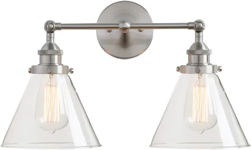 Vista 17 de PERMO Industrial Vintage Slope Pole Wall Mount Single Sconce with 6.7" Oval Dome Clear Glass Shade Antique Gold Wall Sconce Light Fixture