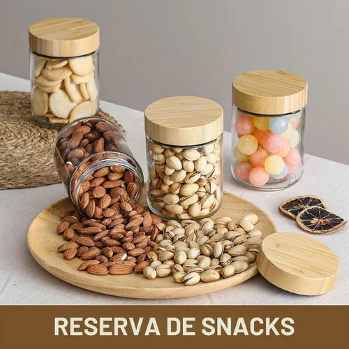 Vista 5 de NETANY Paquete de 6 tarros de vidrio de 16 onzas con tapas herméticas, recipientes de avena durante la noche con tapas de bambú, tarros de ensalada