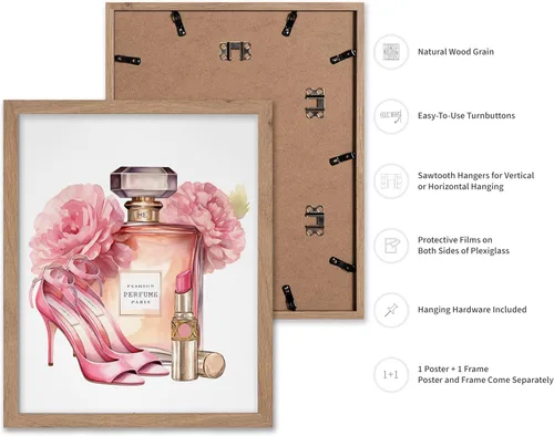 Vista 2 de Monem Art - Póster de moda, estampado de diseñador rosa, arte de zapatos, arte de perfume, arte de lápiz labial, regalo para mujeres y fashionistas