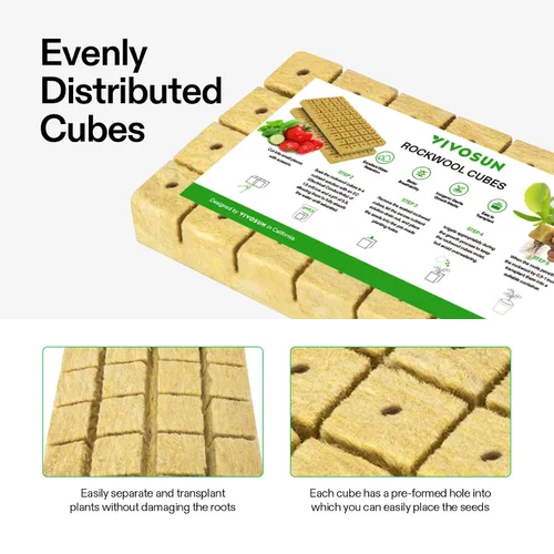 Vista 6 de VIVOSUN Cubos de Lana de Roca de 1.6", 28 Tapones Cubos Iniciadores de Cultivo de Lana de Piedra para Esquejes, Clonación, Propagación de Plantas