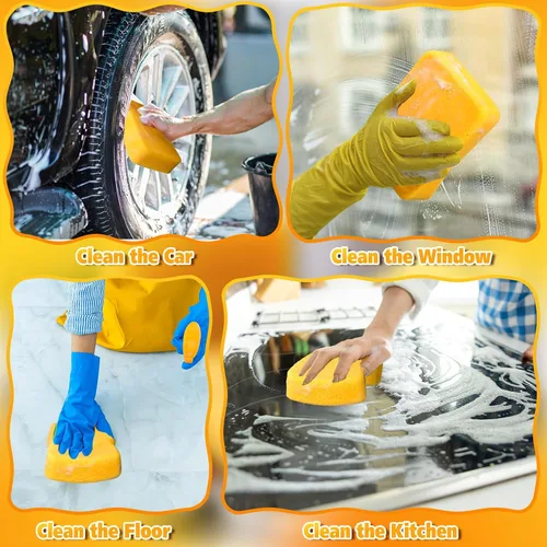 Vista 6 de Tioncy 6 esponjas grandes a granel de 7.5 x 5.5 x 1.9 pulgadas, lechada de espuma para lavado de autos, esponja de limpieza y lavado, espuma