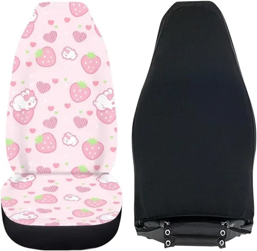 Vista 6 de Modysero Fundas universales para asiento de automóvil, con estampado de corazón de fresa rosa, cómodas, elásticas, se adaptan a la mayoría