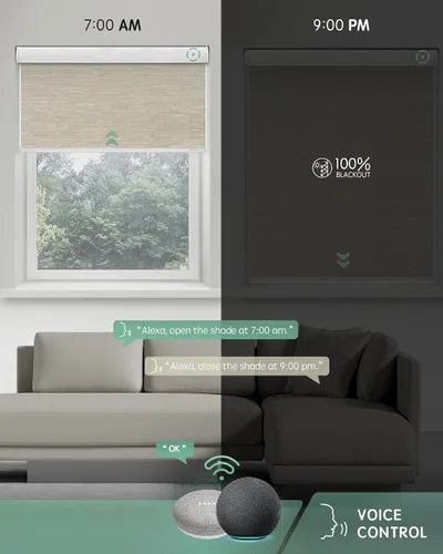 Vista 3 de Yoolax Persianas motorizadas con control remoto, persianas inteligentes opacas para ventanas interiores, cortinas automáticas compatibles con Alexa