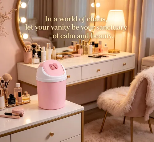 Vista 6 de Mini cubo de basura rosa para niñas con lazo rosa (resina Bownot)
