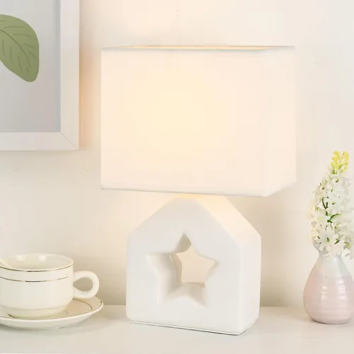 Vista 8 de Vera - Lámpara de mesa pequeña rosa para sala de estar como lámpara de mesita de noche para dormitorio, lámpara de mesa moderna de cerámica