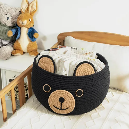 Vista 6 de CherryNow Cesta de cuerda tejida, cestas de oso para regalos vacías, cesta de almacenamiento grande para sala de estar, guardería, cestas