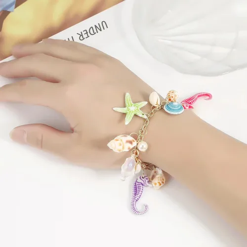 Vista 2 de Collar de estrella de mar de concha, pulsera de caracola, collar grueso de sirena, joyería de playa para mujer