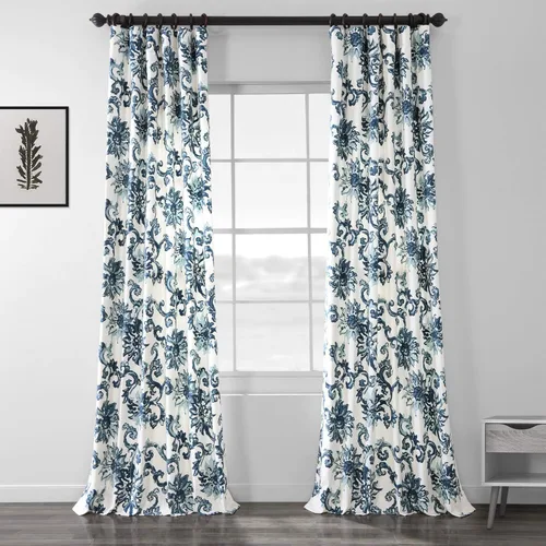 Vista 29 de HPD Half Price Drapes Cortinas florales de algodón de lujo con estampado de 84 pulgadas de largo (1 panel), modernas cortinas de oscurecimiento